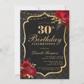Black, Red & Gold 30th Birthday Invitation (Devant)