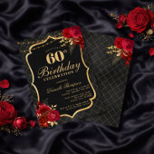 Black, Red & Gold 60th Birthday Invitation