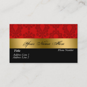 Black Red Gold Damask Visitekaartje