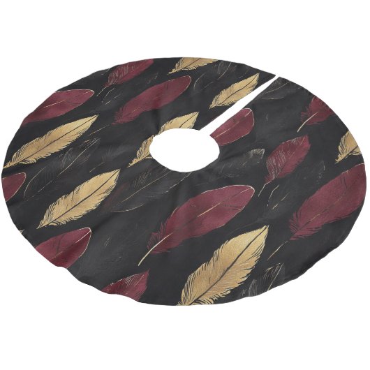 Black Red Gold Feathers Christmas Kerstboom Rok (Gekanteld)