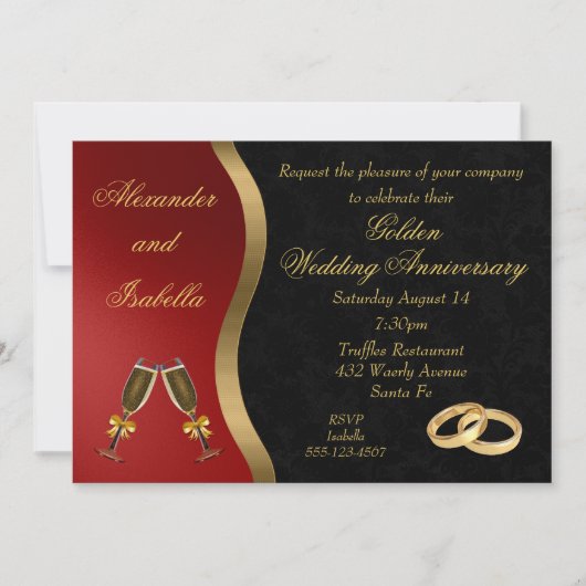 Black Red & Gold - Invitation Anniversaire Doré (Devant)