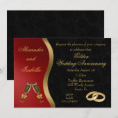 Black Red & Gold - Invitation Anniversaire Doré (Devant / Derrière)
