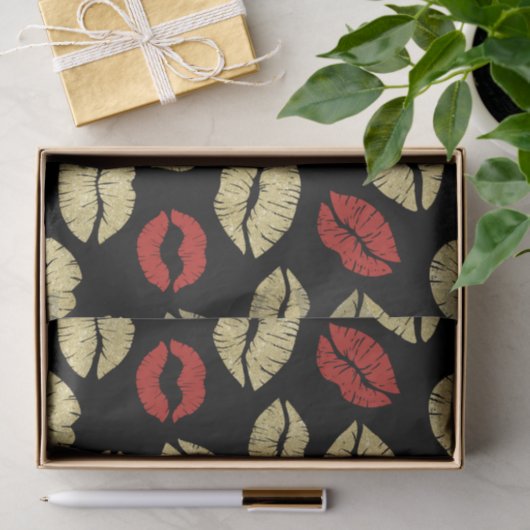 Black Red Gold Lips Birthday Tissuepapier (Geschenk)