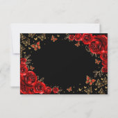 Black Red Gold Quinceanera Reply RSVP Kaartje (Achterkant)