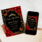 Black Red Gold Quinceanera Save The Date