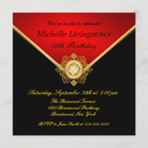Black Red Gold Rhinestone Birthday Invitations Kaart