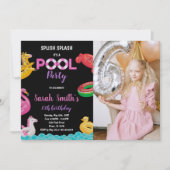Black Red Green Pool Anniversaire photo Invitation (Devant)