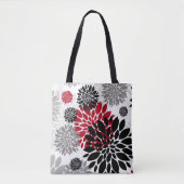Black Red Grey Oversize Floral Pattern Draagtas (Voorkant)