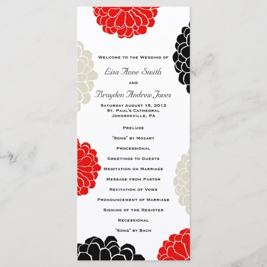 Black Red Grey Zinnia Programme de mariage des fle (Devant)