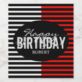 Black & Red Happy Birthday Wijn Etiket (Enkel label)