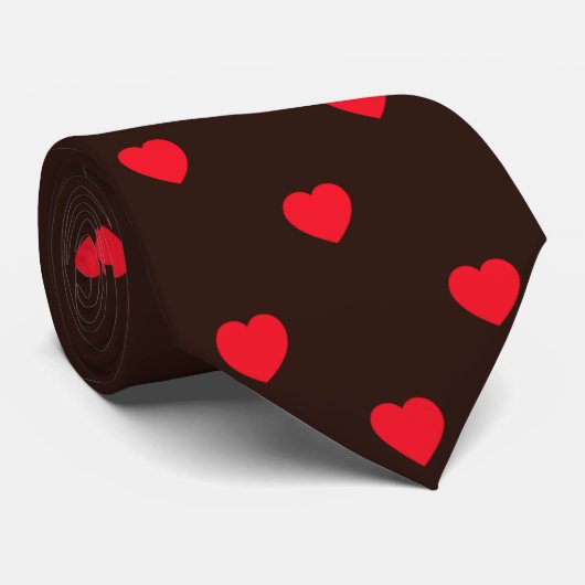 Black Red Heart Print Mannen Stropdas (Opgerold)