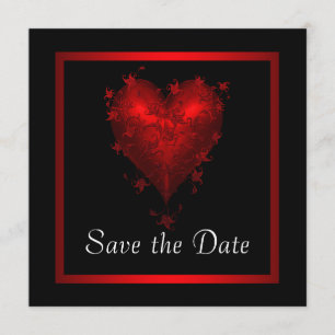 Black Red Heart Red de datum van de bruiloft Save The Date