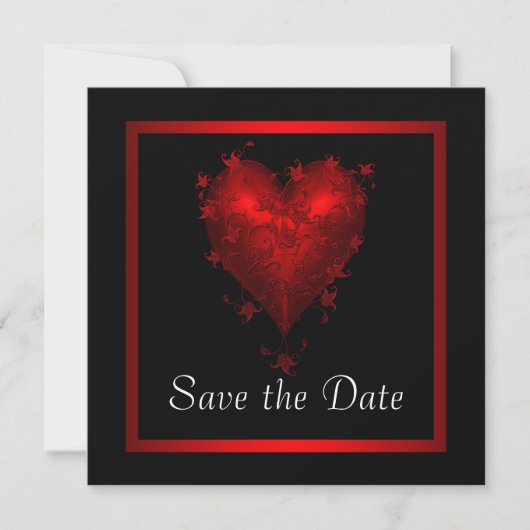 Black Red Heart Red de datum van de bruiloft Save The Date (Voorkant)