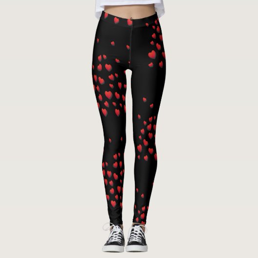 Black Red Hearts Leggings modernes Saint-Valentin (Devant)