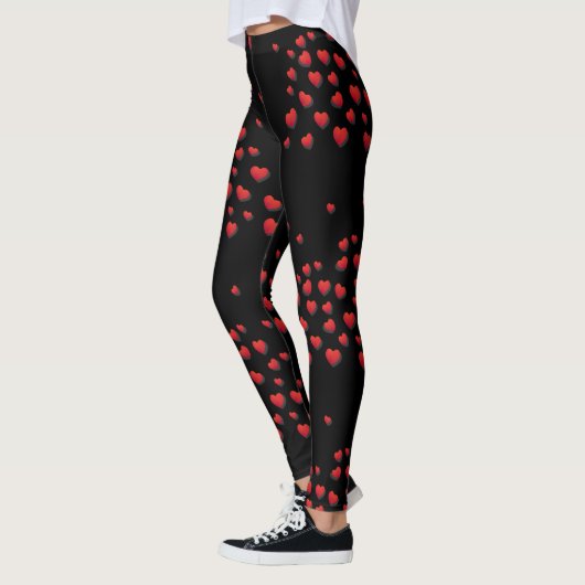 Black Red Hearts Leggings modernes Saint-Valentin (Gauche)