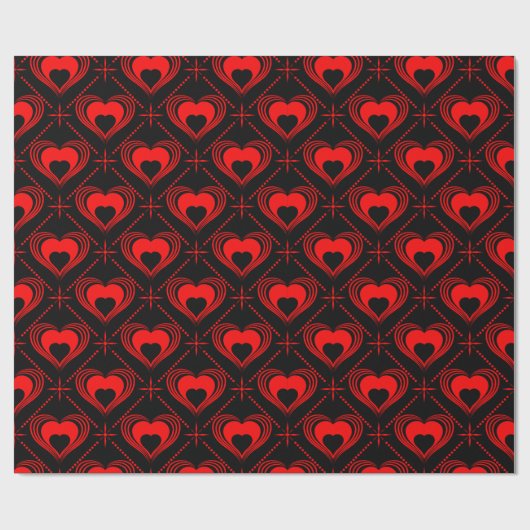 Black & Red Hearts Pattern Valentijn Cadeaupapier (Vlak)
