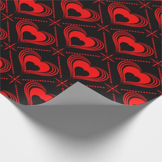 Black & Red Hearts Pattern Valentijn Cadeaupapier (Hoek)