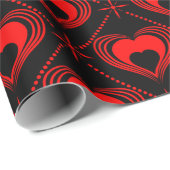 Black & Red Hearts Pattern Valentijn Cadeaupapier (Rol Hoek)
