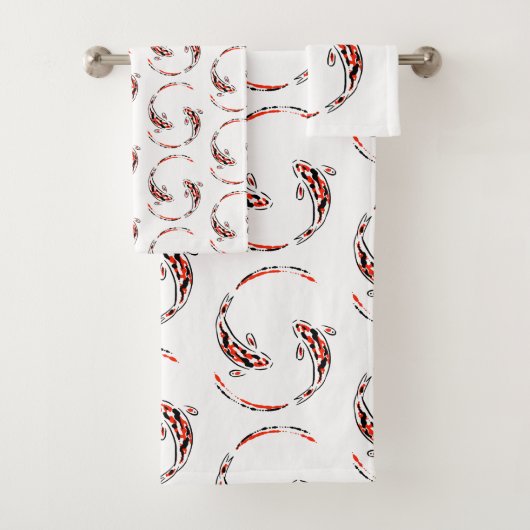 Black & Red Japan Koi Fish Artistic Pattern Bad Handdoek (Insitu)
