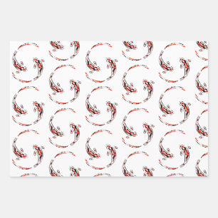 Black & Red Japan Koi Fish Artistic Pattern Inpakpapier Vel