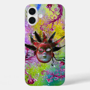 BLACK RED JESTER MASK Masquerade Paars Green iPhone 16 Plus Hoesje