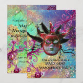 BLACK RED JESTER MASK Masquerade Party Blue Gold Kaart (Voorkant / Achterkant)