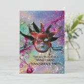 BLACK RED JESTER MASK, Masquerade Party Blue Kaart (Staand voorkant)