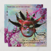 BLACK RED JESTER MASK, Masquerade Party Champagne Kaart (Voorkant / Achterkant)