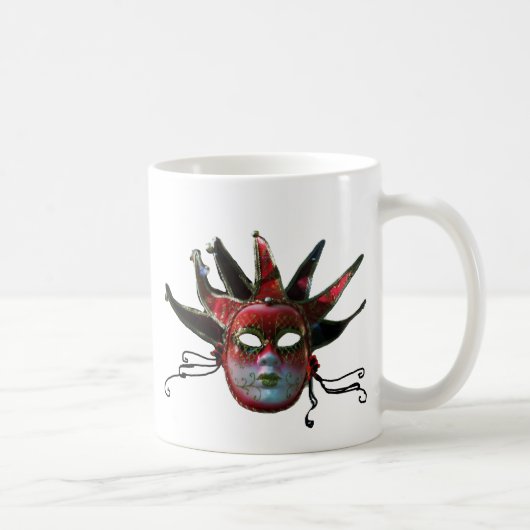 BLACK RED JESTER MASK, Masquerade Party Koffiemok (Rechts)