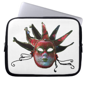 BLACK RED JESTER MASK, Masquerade Party Laptop Sleeve