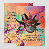 BLACK RED JESTER MASK, Masquerade Party Pink Red Kaart (Voorkant / Achterkant)