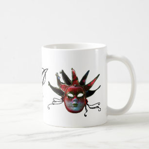 BLACK RED JESTER MASK MONOGRAM, Masquerade Party Koffiemok