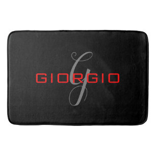 Black Red Jouw naam Initiaal Monogram Modern Badmat