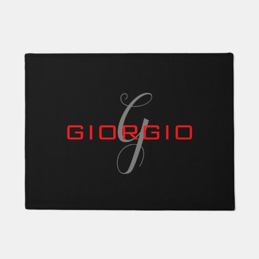 Black Red Jouw naam Initiaal Monogram Modern Deurmat (Voorkant)