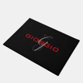 Black Red Jouw naam Initiaal Monogram Modern Deurmat (Schuin)