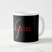 Black Red Jouw naam Initiaal Monogram Modern Extra Grote Beker (Voorkant rechts)