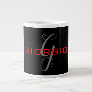 Black Red Jouw naam Initiaal Monogram Modern Extra Grote Beker