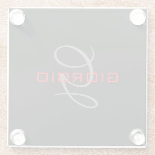 Black Red Jouw naam Initiaal Monogram Modern Glazen Onderzetter (Achterkant)