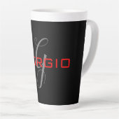 Black Red Jouw naam Initiaal Monogram Modern Latte Mok (Rechterhoek)