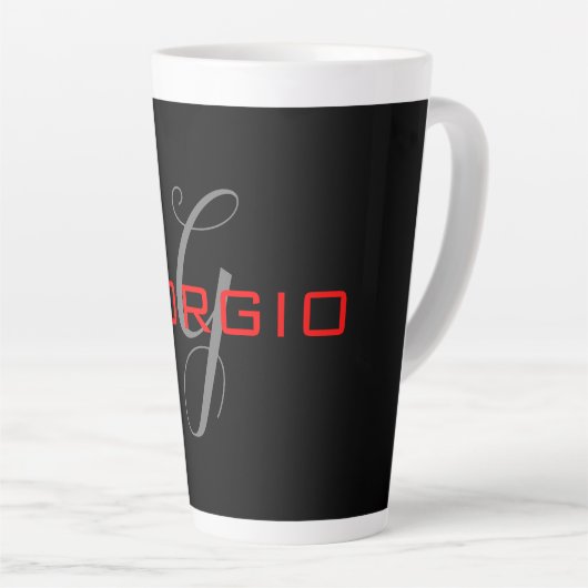 Black Red Jouw naam Initiaal Monogram Modern Latte Mok (Rechterhoek)
