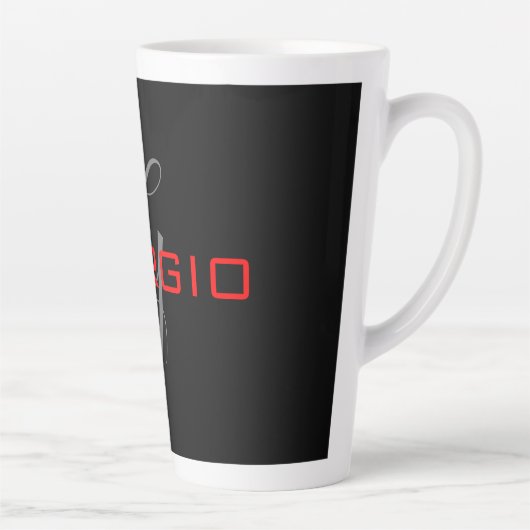 Black Red Jouw naam Initiaal Monogram Modern Latte Mok (Rechts)