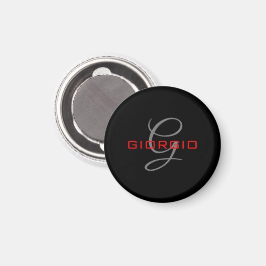 Black Red Jouw naam Initiaal Monogram Modern Magneet (Voorkant / Achterkant)