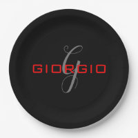 Black Red Jouw naam Initiaal Monogram Modern