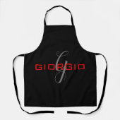 Black Red Jouw naam Initiaal Monogram Modern Schort (Voorkant)