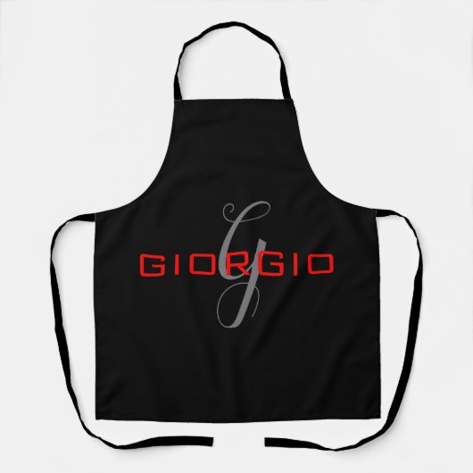 Black Red Jouw naam Initiaal Monogram Modern Schort (Voorkant)