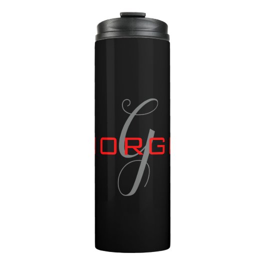 Black Red Jouw naam Initiaal Monogram Modern Thermosbeker (Voorkant)