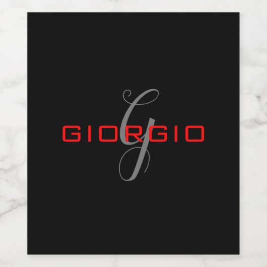 Black Red Jouw naam Initiaal Monogram Modern Wijn Etiket (Enkel label)