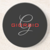 Black Red Jouw naam Initiaal Monogram Modern Zandsteen Onderzetter (Voorkant)