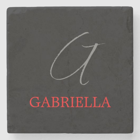 Black Red Jouw naam Initiaal Monogram Stenen Onderzetter (Voorkant)