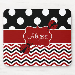 Black Red Ladybug Chevron Personalized Mousepad Muismat